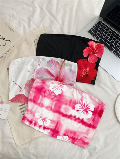 SHEIN EZwear Women Summer Casual Floral Print Bandeau Top | SHEIN USA