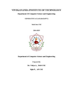 Computer Science and Engineering, Generative AI - BAIL657C - VTU - Studocu