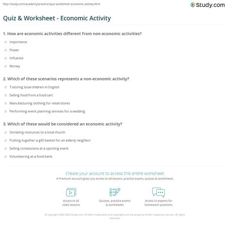Quiz & Worksheet - Economic Activity | Study.com
