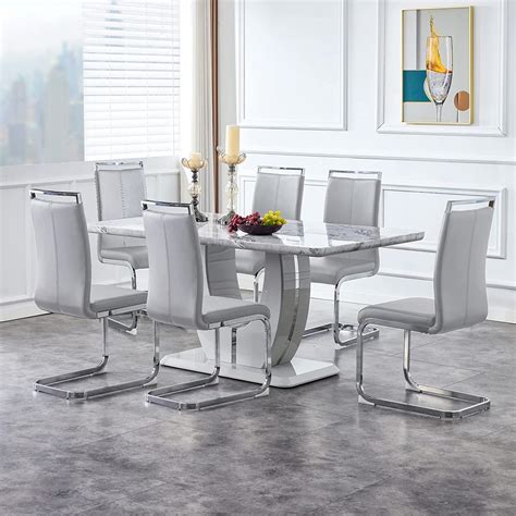 Btikita 63 Dining Table Set for 6, Modern Faux Marble Dining India | Ubuy