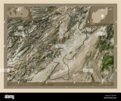 Ghazni, province of Afghanistan. High resolution satellite map. Locations and names of major ...