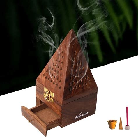 Buy SIGNAMIO® Wooden Sambrani Dhoop Stand Incense Holder: Dhoop Dani ...