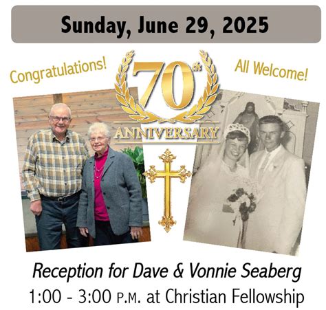 Dave & Vonnie Seaberg 70th Anniversary Reception, 28048 Meadow Dr ...