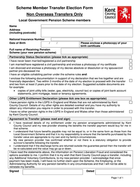 Fillable Online kentpensionfund co Post 2012 transfer out discharge ...