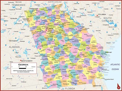 Georgia State Map With Counties And Colleges