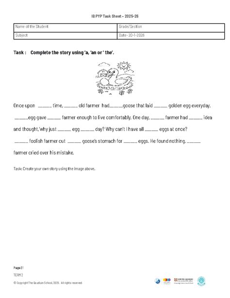 IB PYP Task Sheet: Creative Story & Math Problems - Studocu