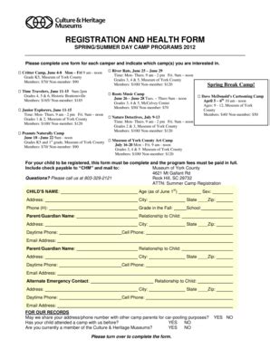 Fillable Online docs chmuseums REGISTRATION AND HEALTH FORM - Culture ...