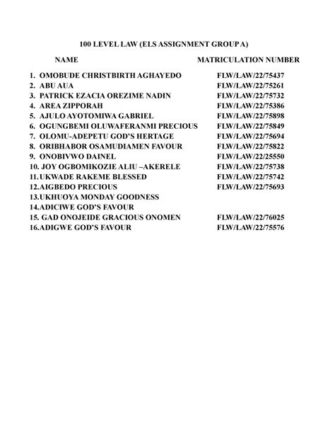 100 Level LAW work - 100 LEVEL LAW (ELS ASSIGNMENT GROUP A) 13 MONDAY ...