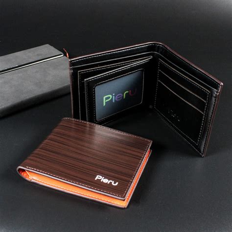 PIERU Men’s Bifold Business Wallet – Wood Grain PU Leather – bshopy.in