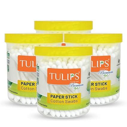 Tulips Premium Paper Stick Cotton Ear Buds (Pack Of 4) 100% Pure & Soft ...