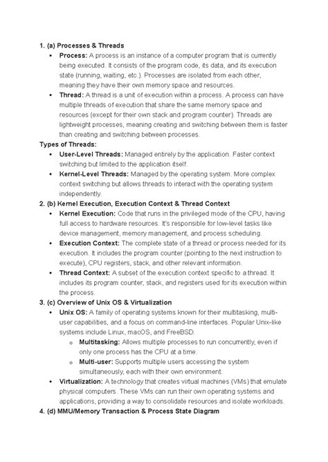 Document - Sorry - 1. (a) Processes & Threads Process: A process is an ...