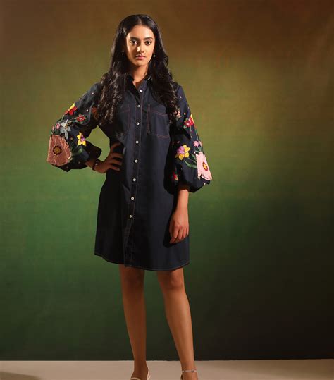 NAVY GARDEN BLOOM BADABAGH SHIRT STYLE DRESS – Ruchika & Mallika Pret Wear