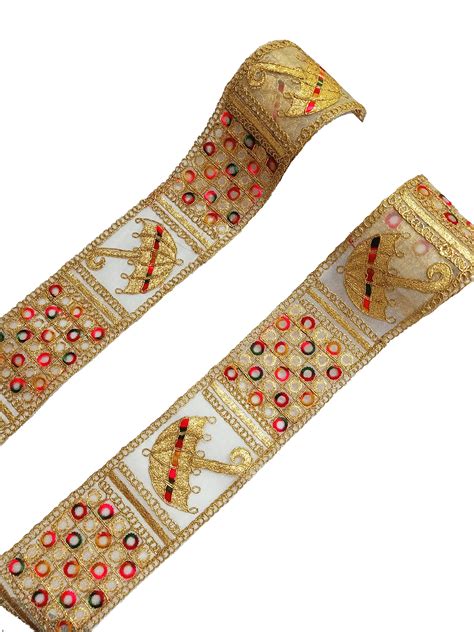 Fancy Lace Borders Material Embroidery Golden Zari & Multi Color for ...