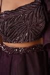Buy Wine Organza Sequins, Cut Work Asymmetric Ruffle Lehenga And Blouse ...