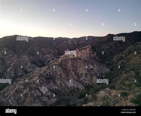 An aerial view of the Pacific Palisades California housing development ...