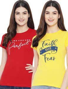 Fabflee Printed Women Round Neck Red, Yellow T-Shirt - Buy Fabflee ...