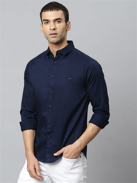 Men's Solid Navy Slim Fit Cotton Casual Shirt – DENNIS LINGO
