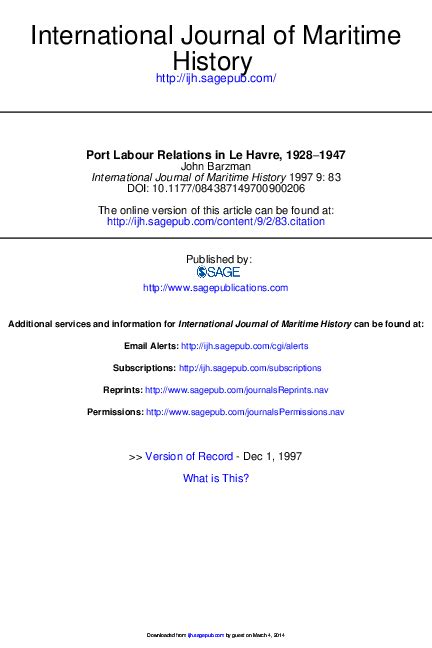 (PDF) "Port Labor Relations in Le Havre 1928-1947" // International ...