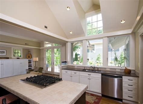 Kitchen with Large Windows and No Upper Cabinets