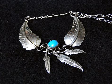 80's ビンテージ ナバホ族 ネックレス 美しいターコイズ フェザー/シルバー | pickersjpn