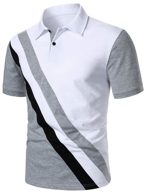 Manfinity Homme Camisa Polo de Manga Curta com Listras Coloridas ...