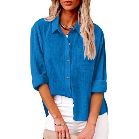 Linen Shirts For Women Summer Button Up,Women Button Down Shirts with ...