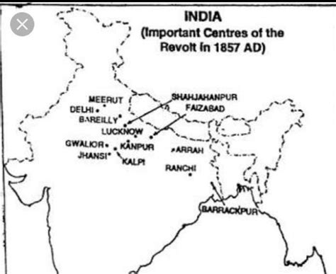 Mark these on indian map Delhi Meerut Awadh Calcutta Bombay Madras ...