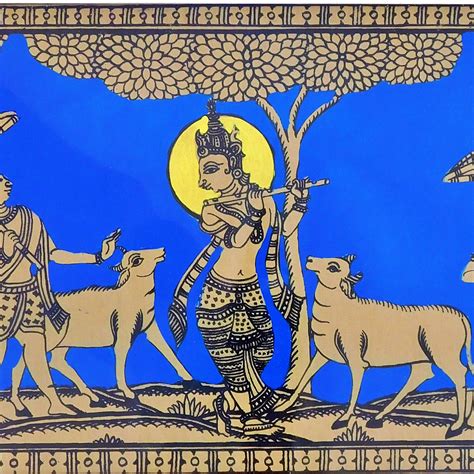 Shree Krishna-Gopala Pattachitra Painting on tussar silk fabric – Indie ...