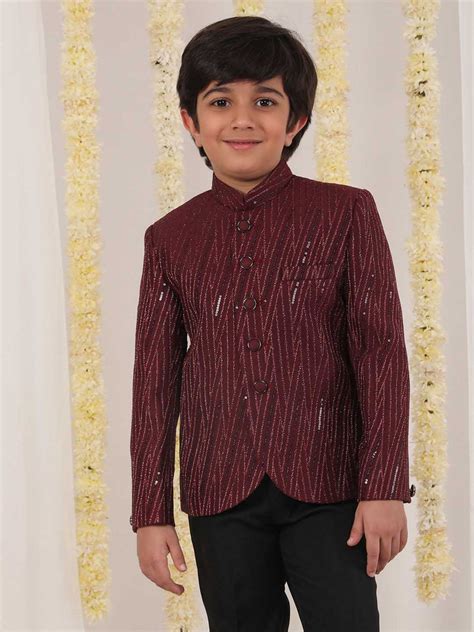 Boy's Maroon Sequined Jodhpuri – vastramay
