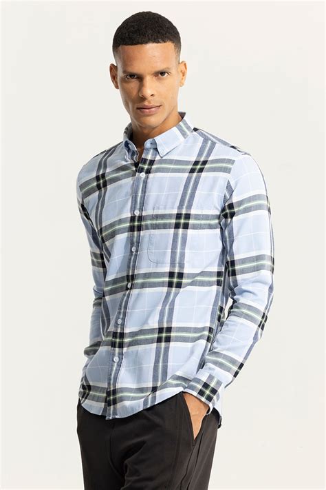 Buy Men's Bold Block Line Sky Blue Checks Shirt Online | SNITCH