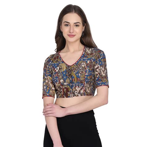 Amazon Brand - Anarva Women Kalamkari Hand Block Print V Neck Non Paded ...