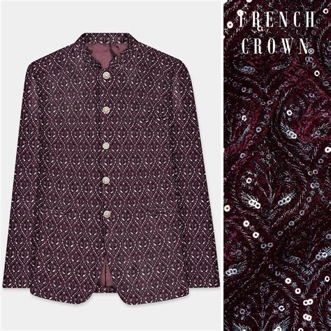 Aubergine Maroon With Sequins And Thread Embroidered Textured Premium ...