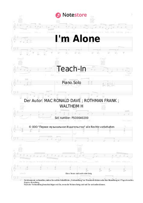 Teach-In - I'm Alone Klaviernoten bei Note-Store.de | Klavier.Solo SKU ...