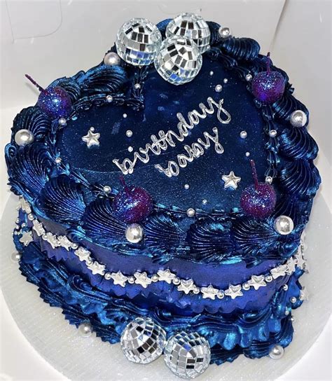 navy blue, purple and silver cutesy birthday cake by @geminicakedesign ...