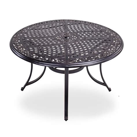 48" Round Patio Dining Table with Umbrella Hole, Aluminum Casting Top ...