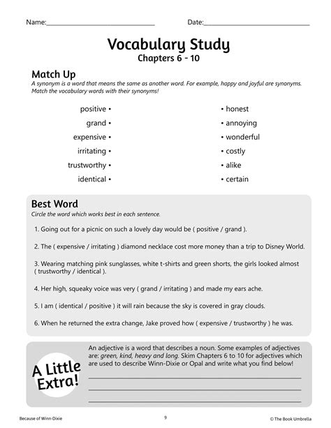 Spelling Review - U1W1 - Because of Winn Dixie - Spelling Test ... - Worksheets Library
