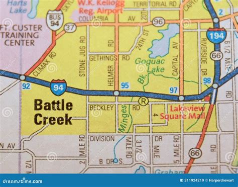 Map Image of Battle Creek, Michigan Stock Image - Image of fort ...