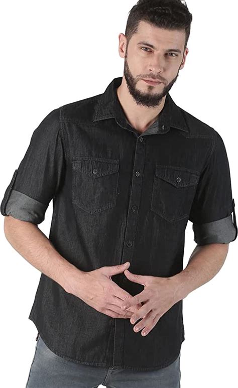 Amazon.in: Denim - Black Shirts: Clothing & Accessories