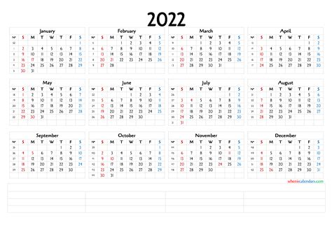 12 Month Calendar 2022 – Weekly 2022 Calendar