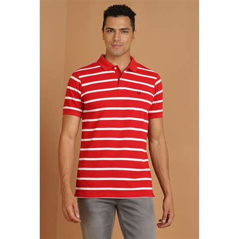 Buy Allen Solly Men Red Stripe Collar Neck Polo T-Shirt Online