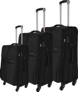 NASHER MILES Brunei Soft-Sided Luggage Set of 3 Black Trolley/Travel ...