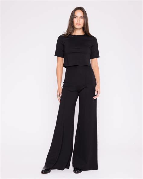 Black Ponte Knit Long Wide Leg Pant | Ripley Rader