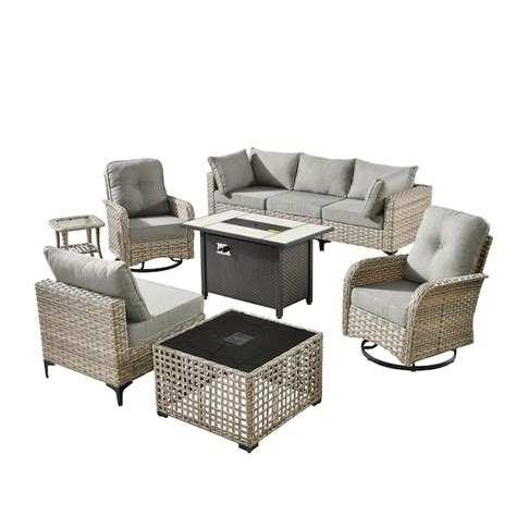 ALTRIGUS 9 -Piece Wicker Patio Sofa Conversation Set with Dark Gray ...