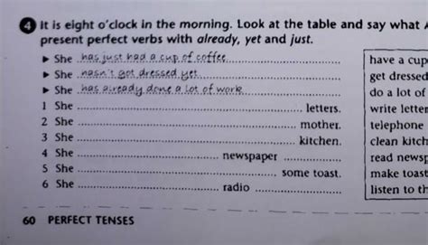 It is 8 o' clock in the morning look at the table and say what Ann has ...