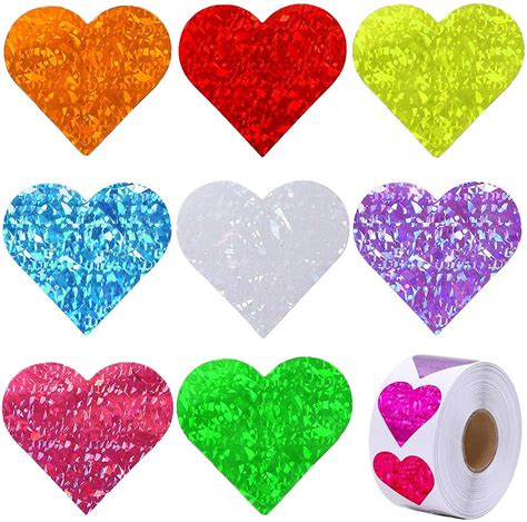 HASTHIP® 500pcs Glitter Heart Sticker Color Heart-Shaped Sticker 8 ...