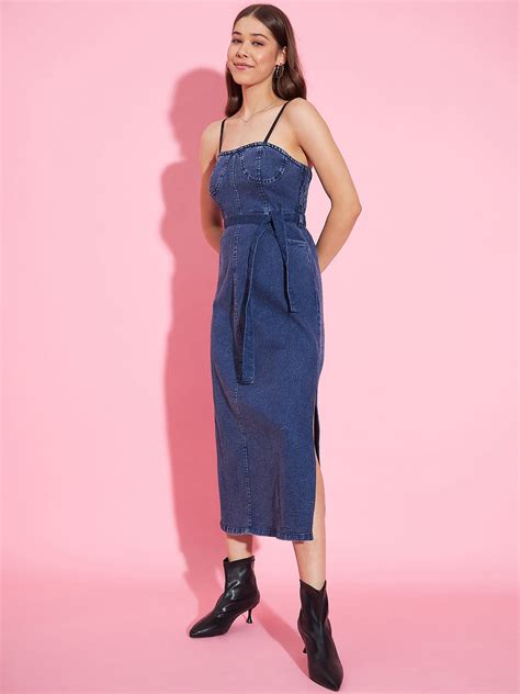 StyleStone Women's Denim Corset Style Padded Maxi Dress – Stylestone