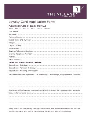 Loyalty Card Application Form Sample | pdfFiller