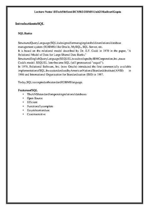 Unit2DBMS - SQL Basics and Data Types Overview - Studocu