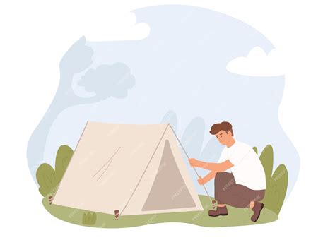 Premium Vector | Man pitching a tent