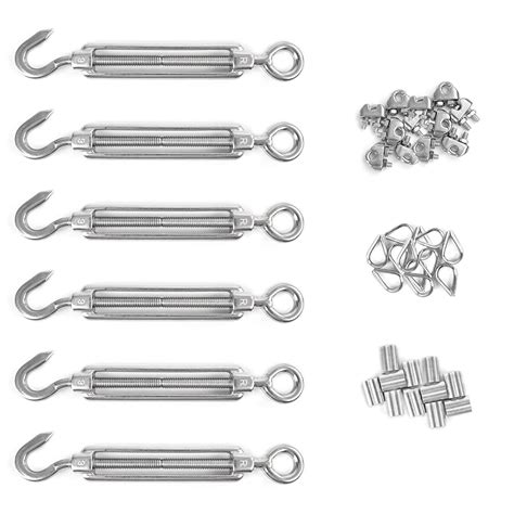 Muzata 1/8" Cable Railing Kit 6PACK, Inluded M6 Stainless Steel Hook ...